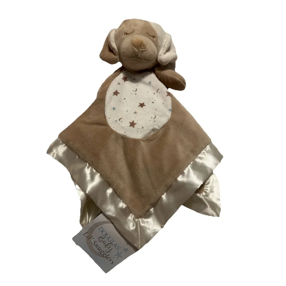 Douglas Baby Auggie Tan Puppy Satin Trim Dog‎ Snuggler Plush Stuffed Animal